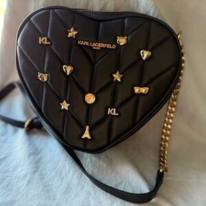 Karl Lagerfeld Black Quilted Heart Crossbody Bag
